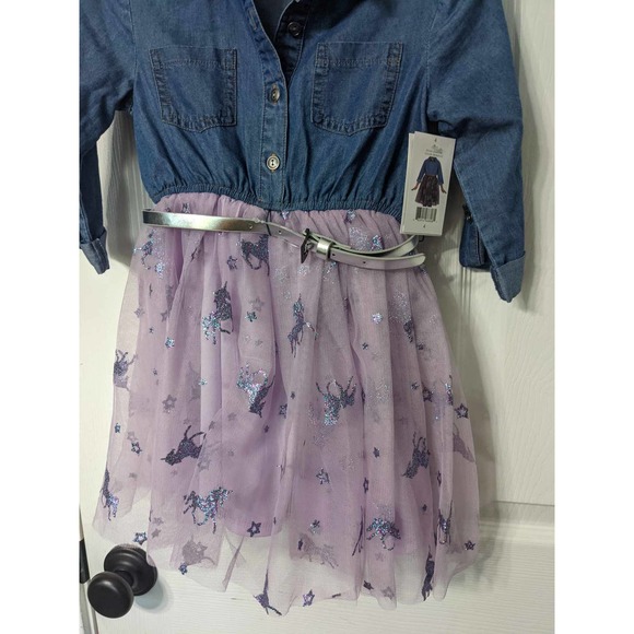 Pink & Violet Girls 3/4 Sleeve Denim & Mesh Dress  4 - Picture 5 of 10